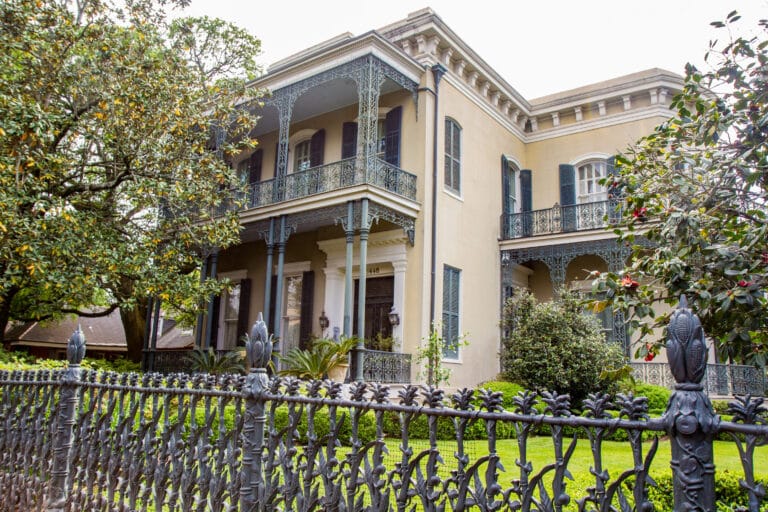 Colonel Short’s Villa, mansion in Garden District, New Orleans, Louisiana. Antebellum mansion with cornstalk fence