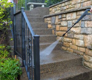 Pressure Power Washing the Front Entrance Stair Steps